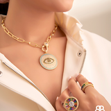 Big Medallion Evil Eye Disc Detachable Pendant Link Necklace