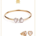 Heart Double Solitaire Flexi Bangle Bracelet & Stud Earrings Set - Bansri Mehta Design