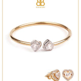 Heart Double Solitaire Flexi Bangle Bracelet & Stud Earrings Set - Bansri Mehta Design