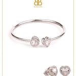 Heart Double Solitaire Flexi Bangle Bracelet & Stud Earrings Set - Bansri Mehta Design
