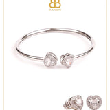 Heart Double Solitaire Flexi Bangle Bracelet & Stud Earrings Set - Bansri Mehta Design