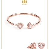Heart Double Solitaire Flexi Bangle Bracelet & Stud Earrings Set - Bansri Mehta Design