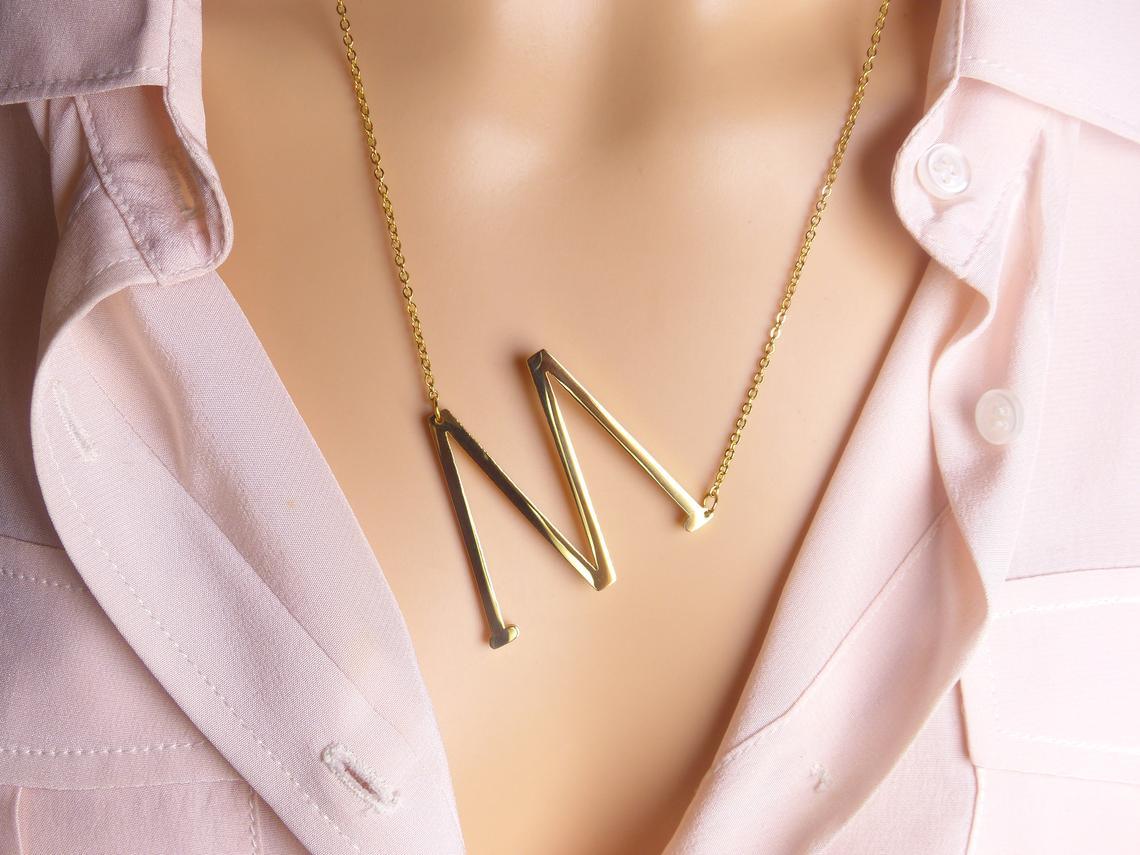 Sideway Big Initial 18k Gold Plated A-Z Pendant Necklace - Bansri Mehta Design
