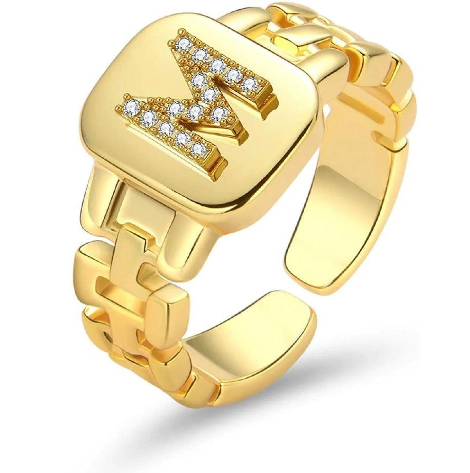 Gold Band Initial Letter Ring - Bansri Mehta Design