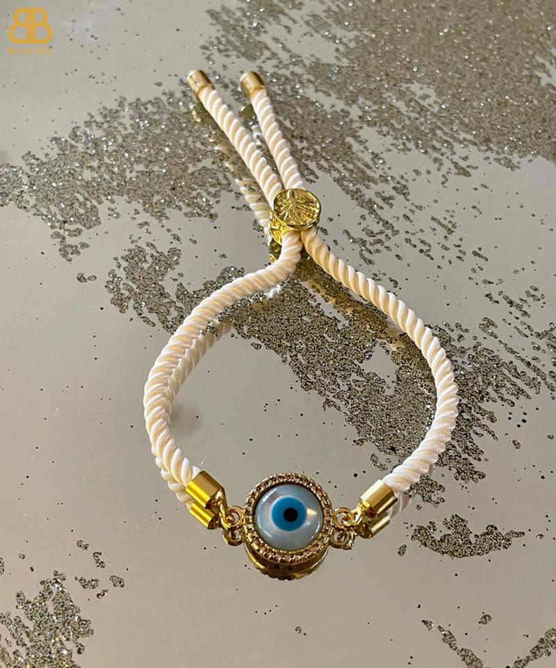 Evil Eye Disc Adjustable Cord Bracelet - Bansri Mehta Design