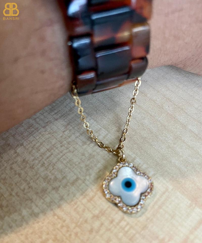 Lucky Clover Mother of Pearl Evil Eye Watch Charm - Bansri Mehta Design