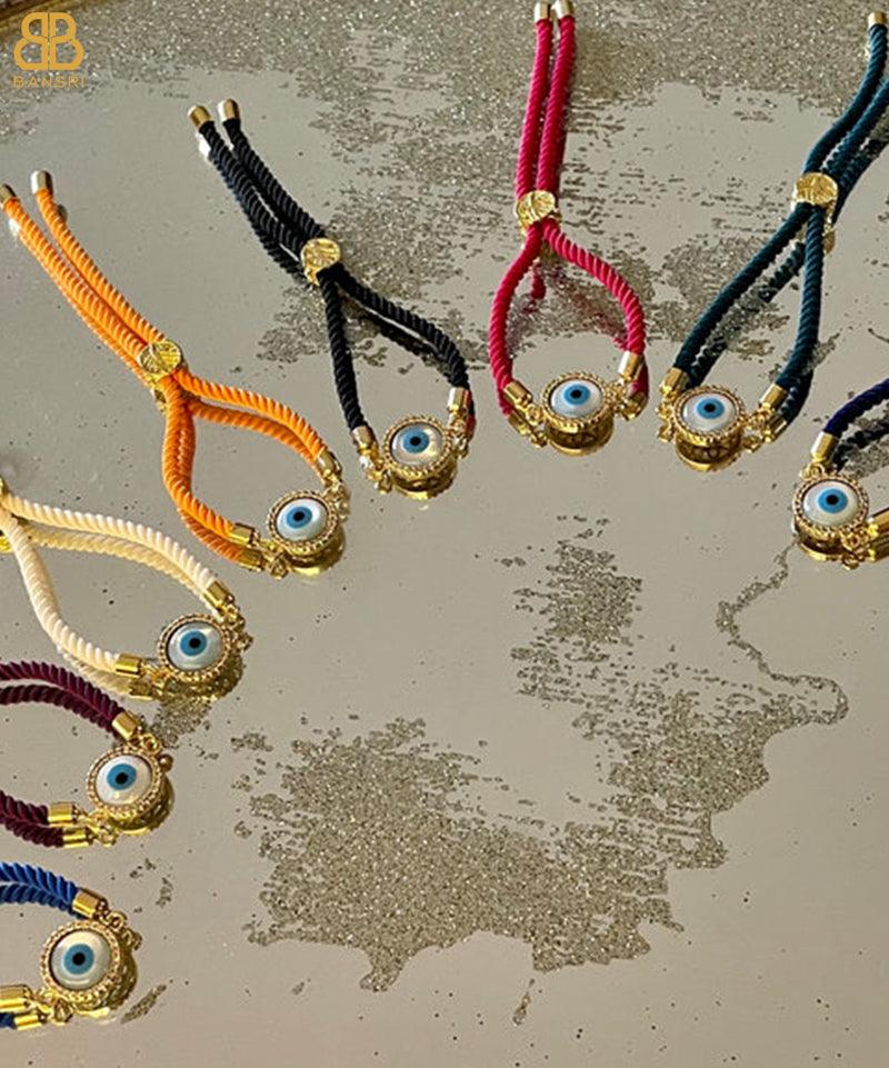 Evil Eye Disc Adjustable Cord Bracelet - Bansri Mehta Design