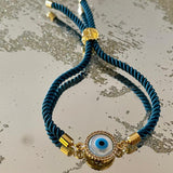 Evil Eye Disc Adjustable Cord Bracelet - Bansri Mehta Design