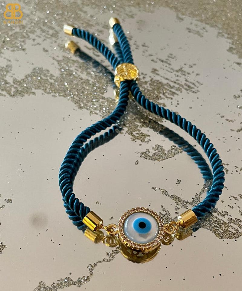 Evil Eye Disc Adjustable Cord Bracelet - Bansri Mehta Design