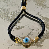 Evil Eye Disc Adjustable Cord Bracelet - Bansri Mehta Design