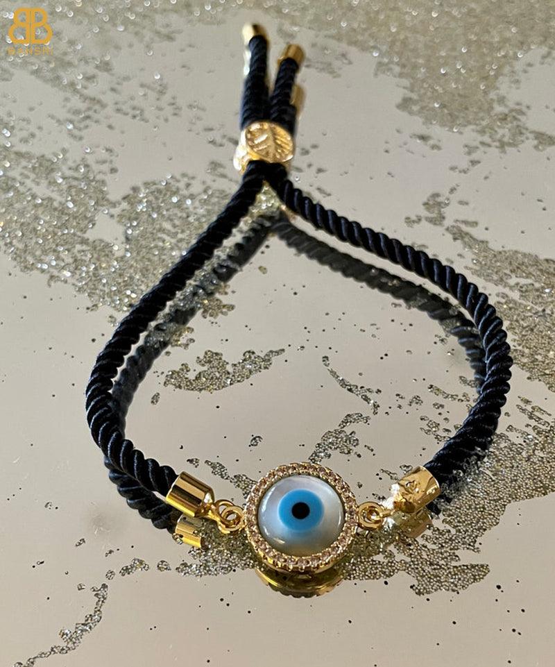 Evil Eye Disc Adjustable Cord Bracelet - Bansri Mehta Design