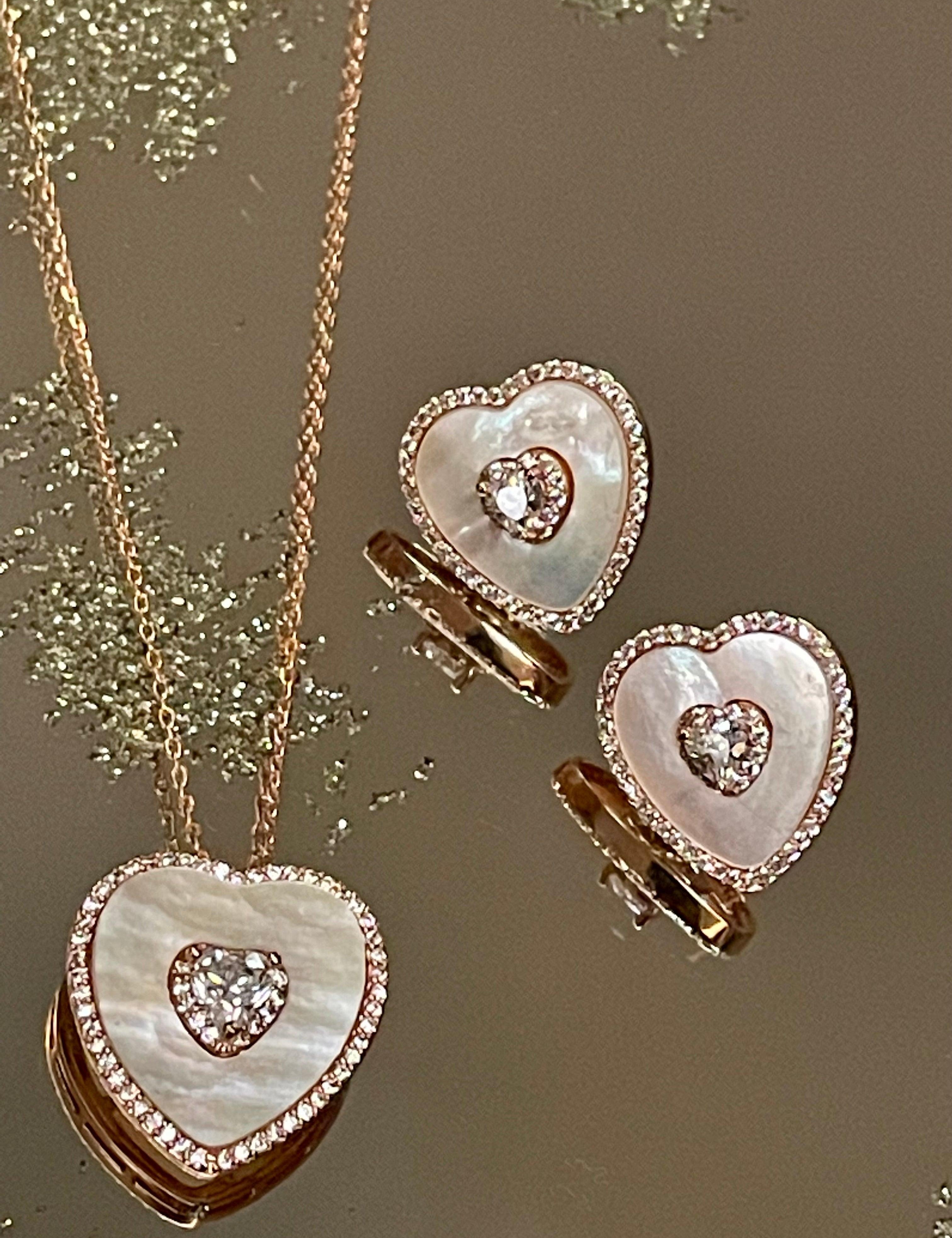 Mother of Pearl Heart Solitaire Necklace & Earring Set - Bansri Mehta Design